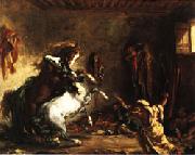 Eugene Delacroix Arabian Horses Fighting in a Stable USA oil painting artist